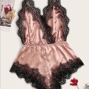 Eyelash Lace Satin Romper
